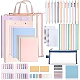 Colarr 54 Pcs Cute Notebook Stationery Set for Women, Bible Study Supplies, 6 Lined Notebooks, 36 Pens, Sticky Notes & Tabs, Bags & Folders for Work Journal Study College Office Supply(Macaron Color)