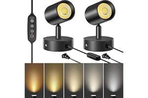 VANoopee 5 Color 10W LED Up Lights Indoor Spot Lights with Timer, Dimmable Uplighting Indoor Spotlight Accent Lighting for Plant Picture Art, Floor Spotlight Lamp with 5.9FT Plug Cord - Black 2 Pack