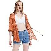 Anna-Kaci Womens Long Embroidered Lace Kimono Cardigan with Half Sleeves