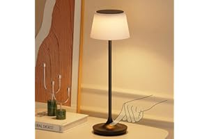 QiMH Cordless Table Lamps, Rechargeable Outdoor Solar LED Lamp, 5000mAh Battery Operated, Touch 3 Color Stepless Dimming Light for Bedroom, Restaurants, Patio, Camping, Black