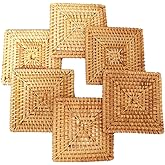 i-lan 6-Pack 4-Inch Square Rattan Coasters – Handwoven Wicker Drink Coasters Set in Brown for Coffee Table, Countertop & Wall Décor – Decorative & Functional Home Accent