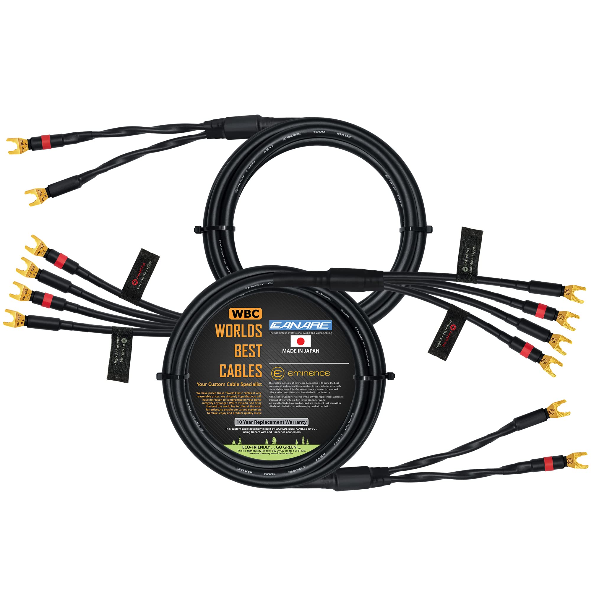 WORLDS BEST CABLES 1.5 Meter - Canare 4S11 – Audiophile Grade - HiFi Star-Quad Bi-Wire Speaker Cable Pair with Eminence Gold Spade Connectors