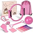 HGKZJSL Pilates Ring Essentials Kit for Women, Home Workout Equipment Set with 9.8” Ball, Resistance Bands, Magic Circle, Accessories, Pilates Set for Beginners, Toning, Fitness Gift Idea