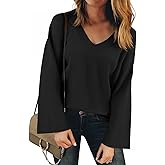 Yousify Womens V Neck Oversized Sweaters Long Sleeve Knit Pullover Trendy Casual Chunky Sweater