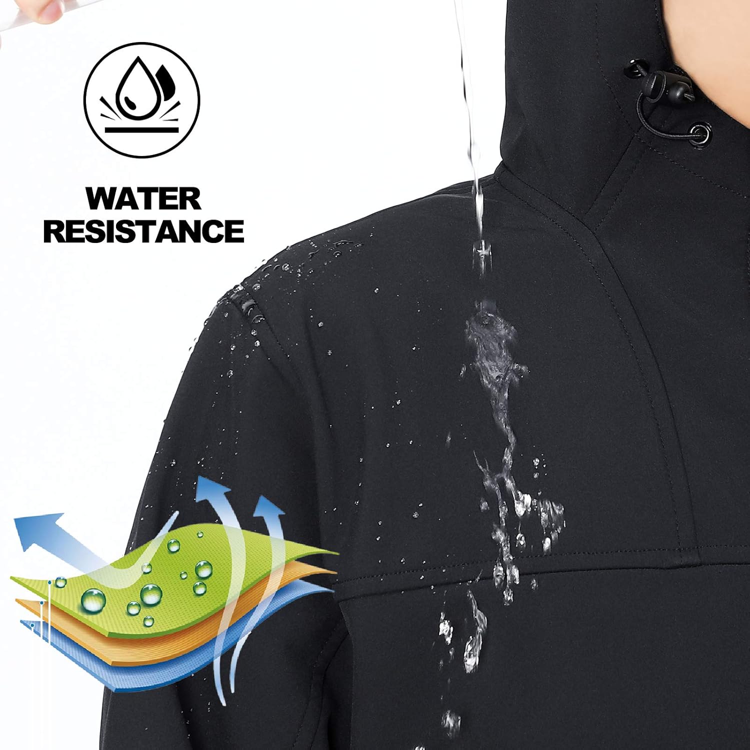 MIER Women's Hooded Softshell Jacket Tactical Jacket with Fleece Lined for Hiking Travel Work Casual, Water Resistant, Black: Clothing