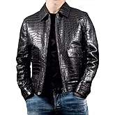 Real Leather Alligator Crocodile Print Embossed Skin Men's Luxury Black Bomber Jacket