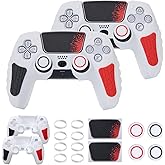 ECHZOVE PS5 Controller Cover, Anti-Slip Silicone Cover Skin Compatible with PS5 Controller with Thumb Grip Caps, Joystick Protectors (White 2 Packs)