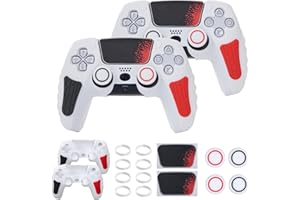 ECHZOVE PS5 Controller Cover, Anti-Slip Silicone Cover Skin Compatible with PS5 Controller with Thumb Grip Caps, Joystick Protectors (White 2 Packs)