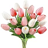Beferr 18pcs Tulips Artificial Flowers Faux Tulip Real Touch Tulip Fake Flowers Bouquets Arrangements for Mothers Day Spring Easter Wedding Home Table Decor Colorful