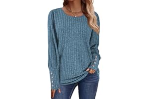 Lylinan Womens Ribbed Knit Long Sleeve Tops Casual Button Cuff Pullover Sweaters Blouses S-XXL