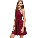 Romwe Women's Sweet Scallop Sleeveless Flared Swing Pleated A-Line Skater Dress