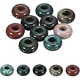 uxcell 10 Pcs Large Hole Stone Beads Charm, 10mm Gemstone Beads Macrame Natural Rondelle Loose Crystal Bead for DIY Jewelry Making Keychain Bracelet Necklace, Green Agate