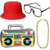 meekoo Halloween 80s/ 90s Hip Hop Costume Kit Rapper Bucket Hat Sunglasses Gold Chain Cosplay Accessories for Men Theme Party