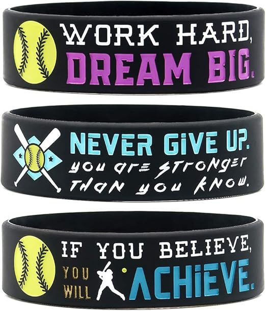 (6Pack) Motivational Softball Wristbands with Sports Quotes Softball Gifts
