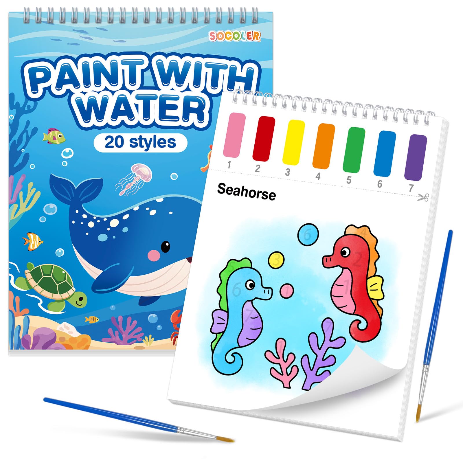 Paint with Water Coloring Books for Toddlers,Sea World Theme Mess Free Watercolor Painting Papers for Kids Water Color Paint Kit Art Craft Gift for Ages 1-3,4-8