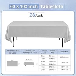 10 Pack Light Grey Tablecloths for 6ft Rectangle