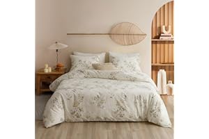 ECOCOTT Vintage Wash Painting Floral Duvet Cover Sets King Size,3 Pieces 100% Natural Cotton 1 Duvet Cover with Zipper and 2 Pillowcases, Ultra Soft and Easy Care Breathable Cozy Bedding Set