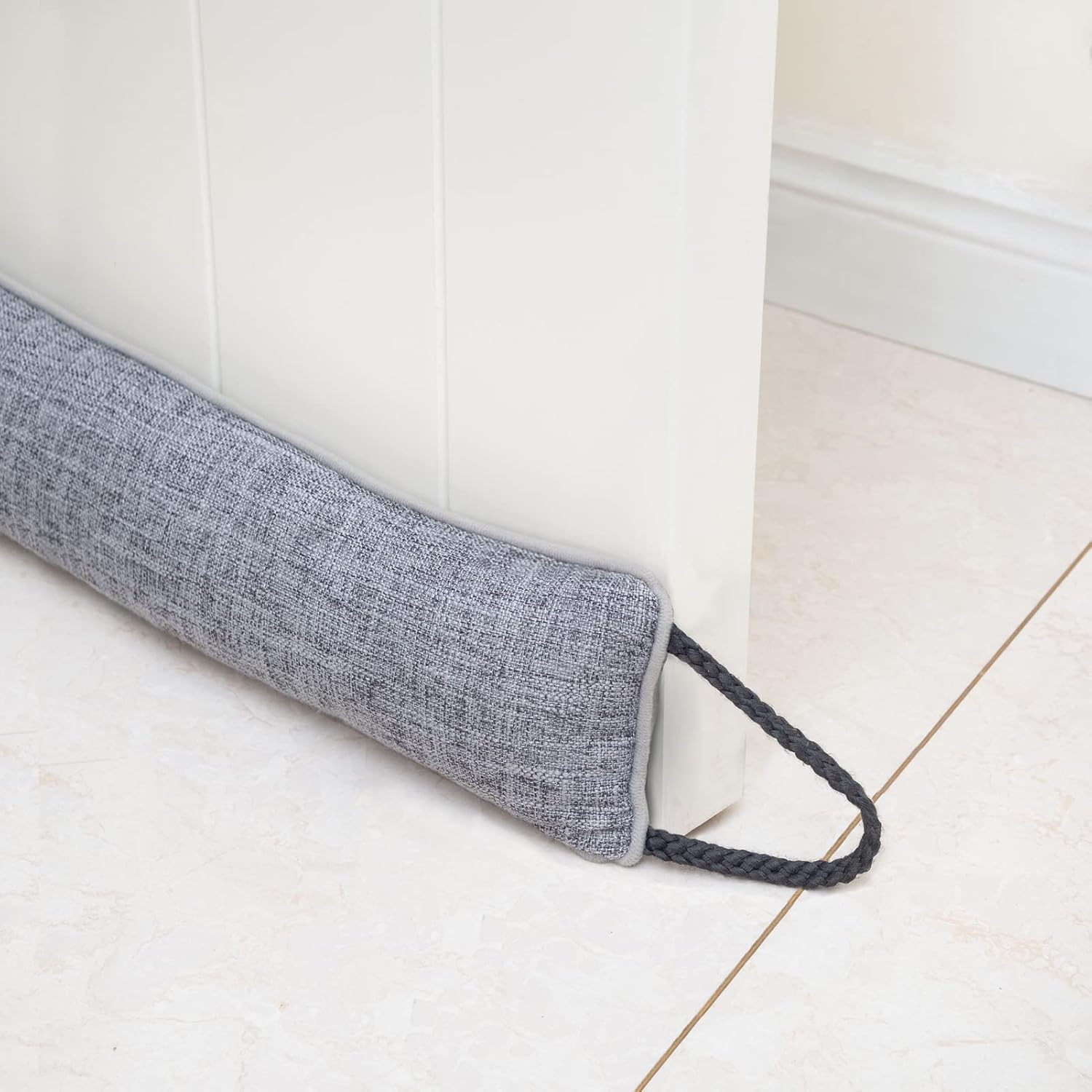 Draft Stoppers - Estimber Under Door Draft Stopper 30 inch Wind Stopper for Door & Window, Weighted French Air Draft Stopper Front Door Snake Noise Blocker for Bottom of Door with Hanging Loops - Grey