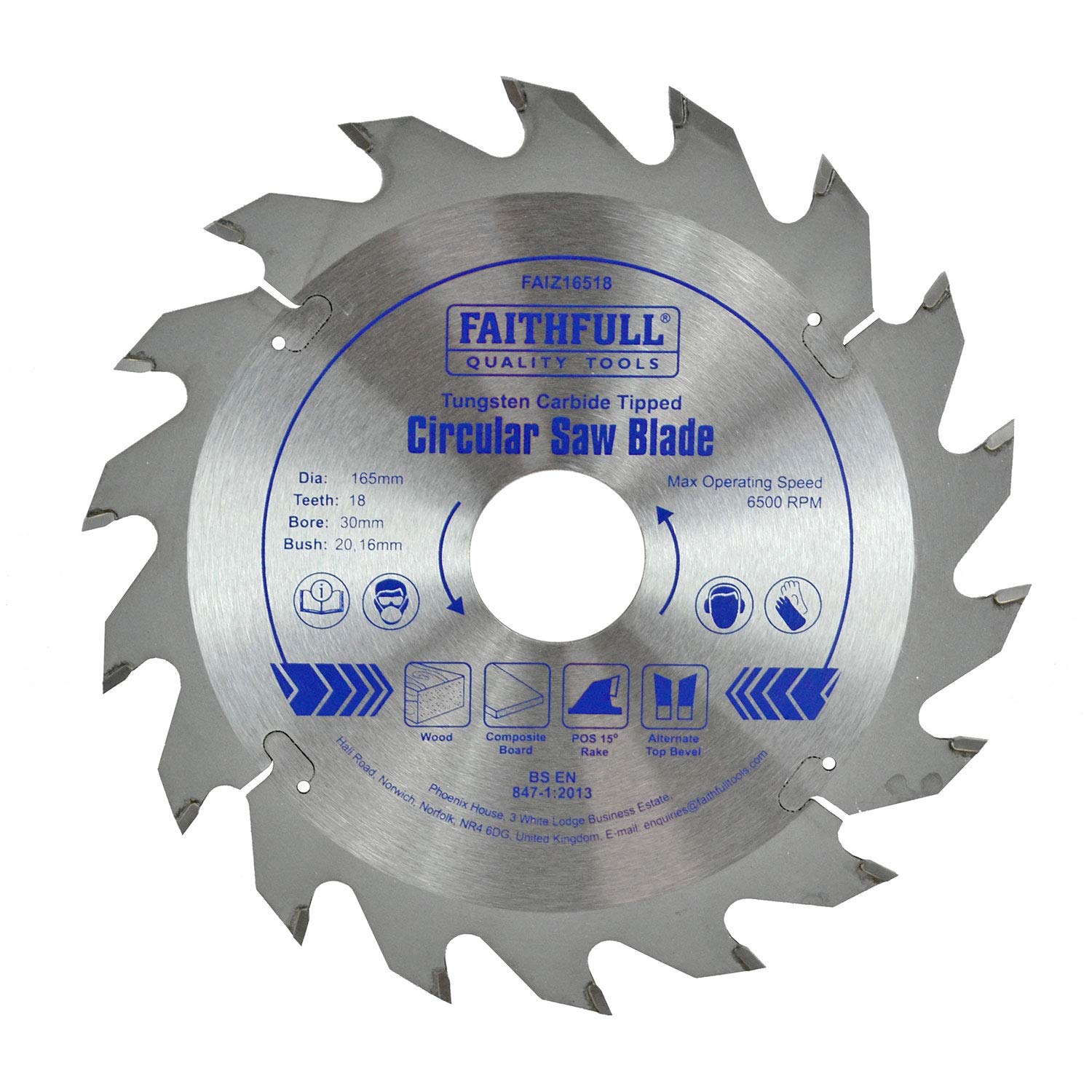 Faithfull TCT Circ Saw Blade 165 X 30 X 18T