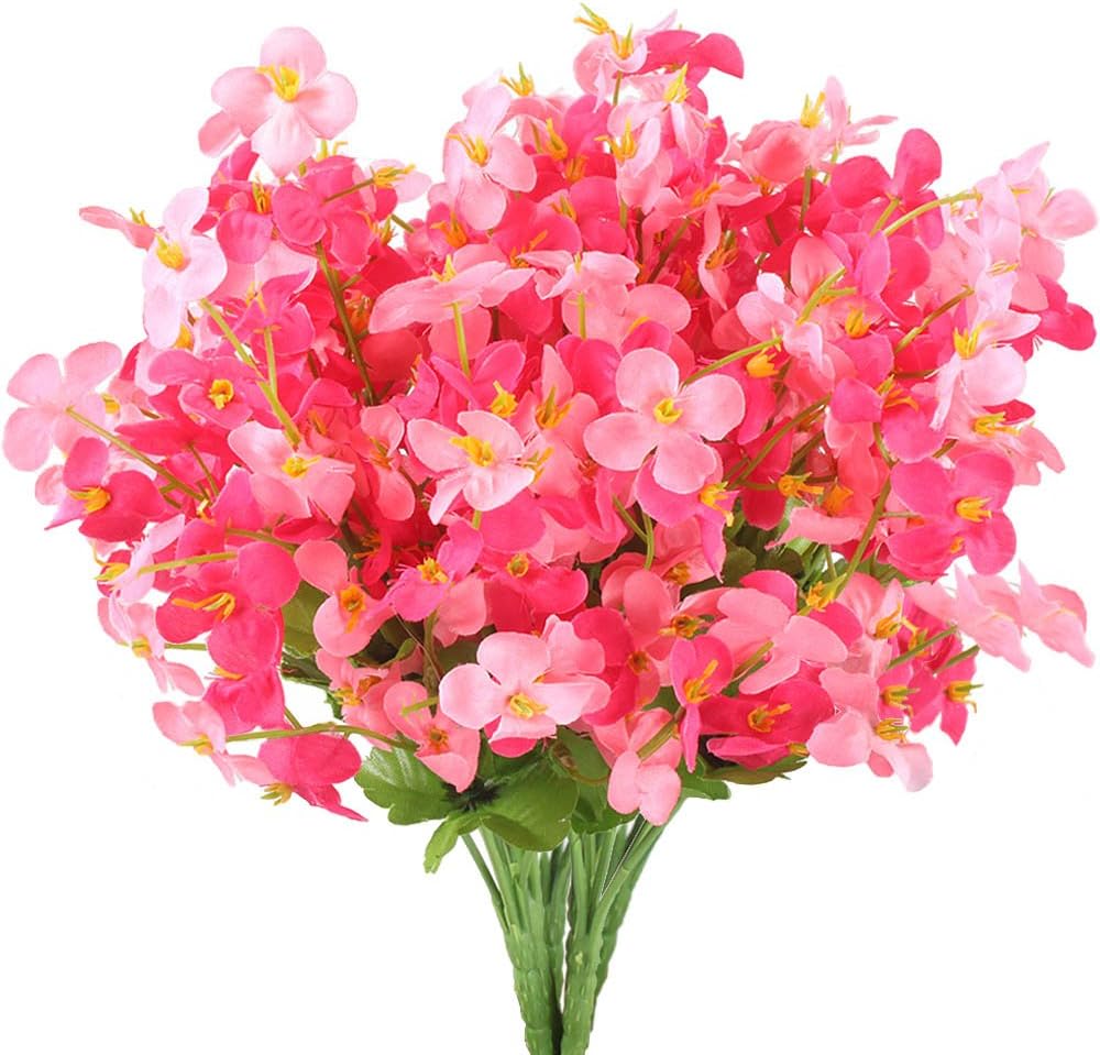 Hogado 4 Bunch Pink Artificial Silk Flowers Mini Faux Fake Butterfly Flower Bouquet Arrangements Home Kitchen Living Room Tabletop Wedding Ceremony Decorations Centerpieces