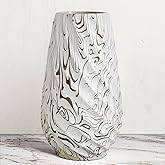 MEAKEO 10 inch Tall Ribbed Ceramic Vase for Flowers,Boho Vases for Pampas Grass,Fluted vase,Simple Modern Decorative Vase for Home Decor Table Centerpieces (Milk Pattern)