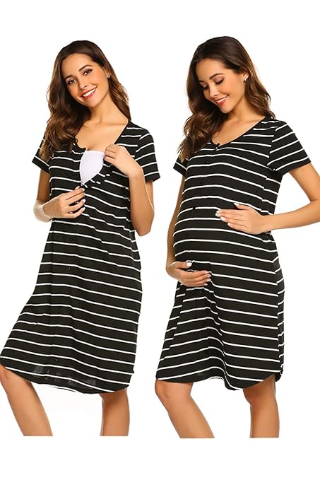 UNibelle Damen Umstandskleid Schwangerschaft Kleid Stillkleid Stillen Stretchkleid Umstandsmode Nachtwäsche Sleepshirt S-XXL