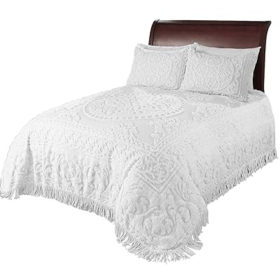 Beatrice Home Fashions Medallion Chenille Bedspread, Twin, White