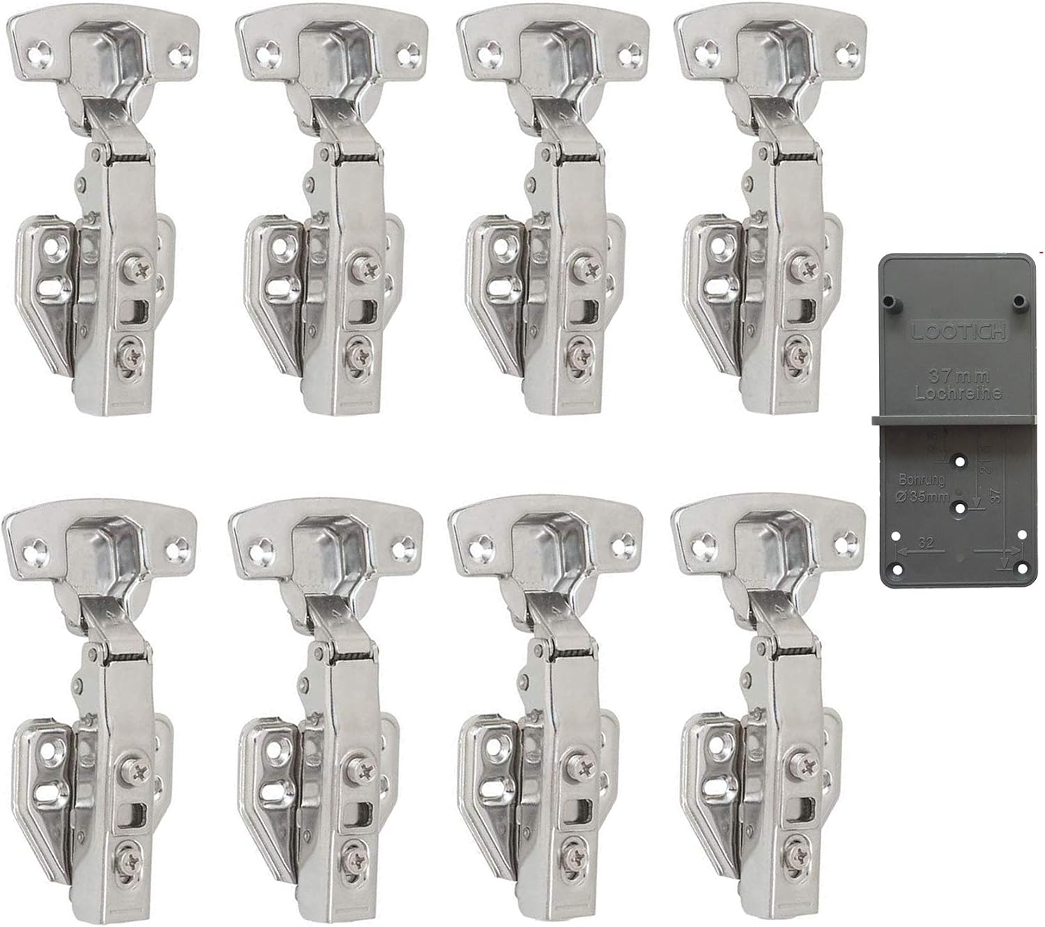 LOOTICH 110 Deg Kitchen Units Concealed Cabinet Door Mute Hinges 35mm Soft Close Full Overlay Mounting 8 Piece (Include Drilling Jig)