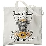 Veqzc Flower Highland Cow Canvas Tote Bag - Western