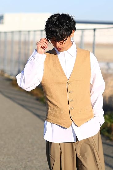Amazon 綿 麻 リネン ベスト メンズ ジレ 春 アウター ジャケット ビジネス スーツ きれいめ カジュアル ベスト 通販