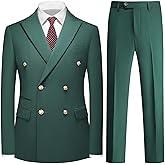 KUDMOL Suit for Men Solid Double Breasted 2 Piece Tuxedo Set Regular Fit Peak Lapels Jacket and Pants