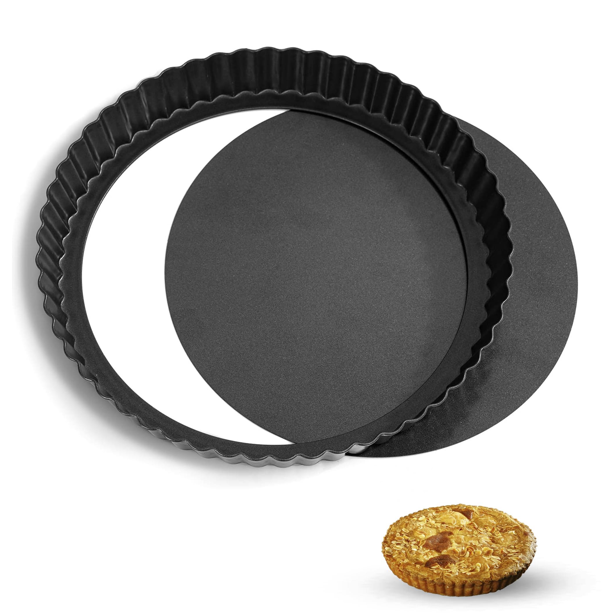 Toced Quiche Pan, Non-Stick Deep Pie Pans with Removable Loose Bottom, Fluted Round Deep Flan Dish, Tart Tins for Baking Quiches, Pies, Flans, Cheese (8inch/22cm)