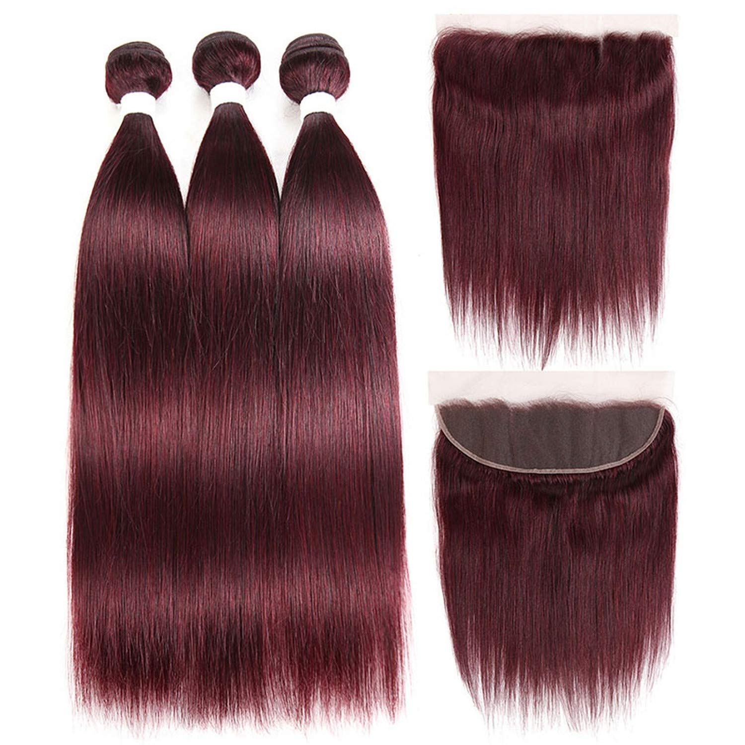 Amazon Com 99j Burgundy Red Color Human Bundle Hair With Frontal