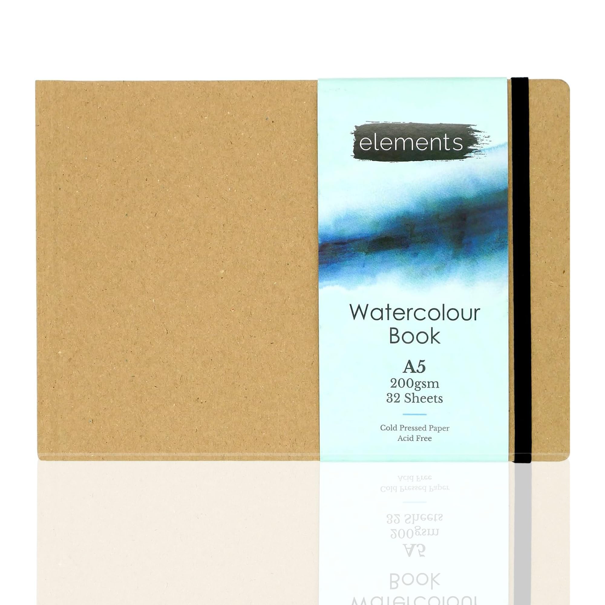 Elements A5 Watercolour Book – 32 Sheets (64 Sides) of 200 GSM Watercolour Paper | Hardback Cover – Ideal for Watercolours, Mixed Media, Sketching, Various Art Projects & Painting, A5 Size