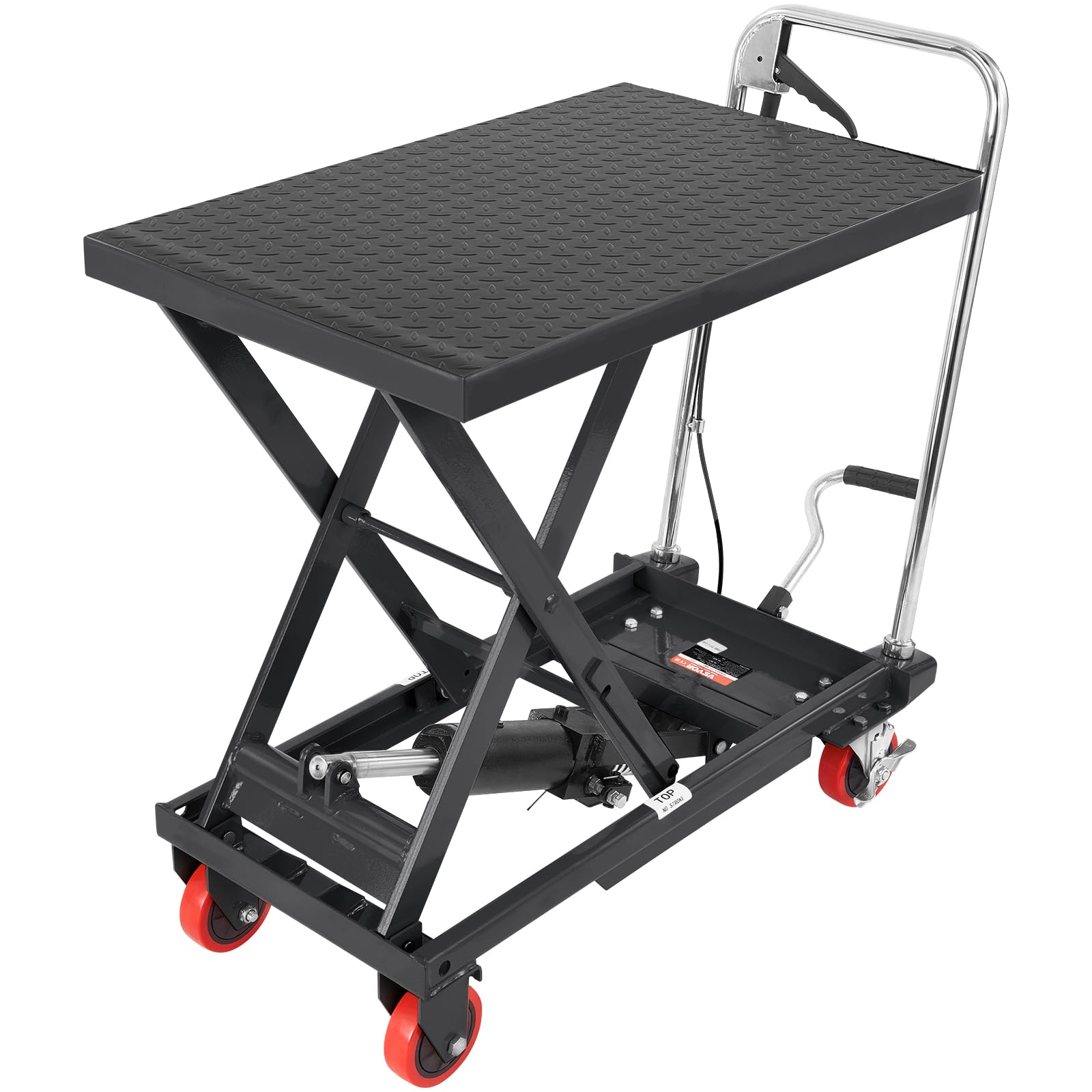 Photo 1 of **PRE OPENED, UNKNOWN IF MISSING PARTS**
VEVOR Hydraulic Lift Table Cart, 500lbs Capacity 28.5" Lifting Height, Manual Single Scissor Lift Table with 4 Wheels and Non-Slip Pad, Hydraulic Scissor Cart for Material Handling, Black