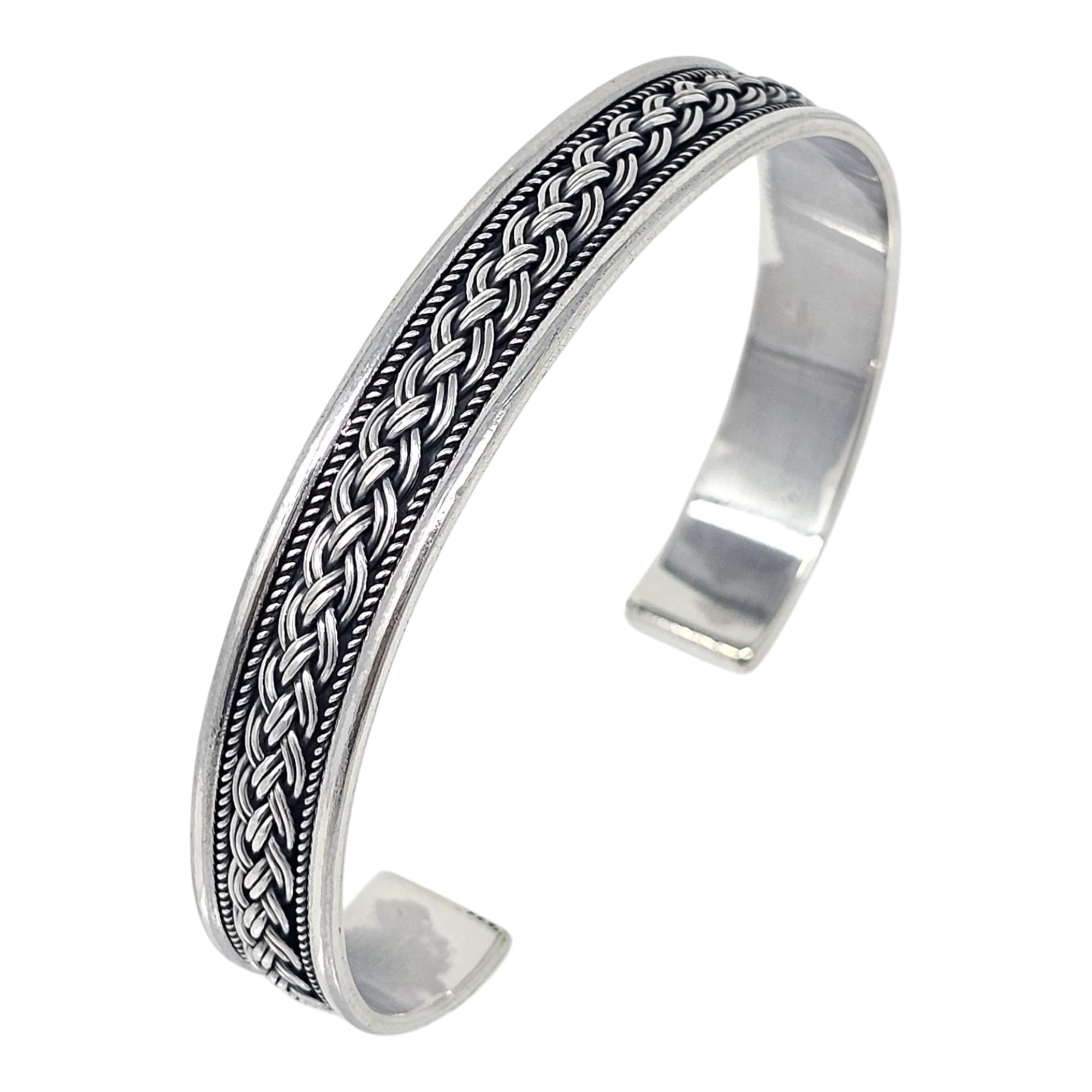 Treasure Bay 925 Sterling Silver Bangle Bracelet for Women and Men | Men's Celtic Braided Open Cuff Bracelet Adjustable Size