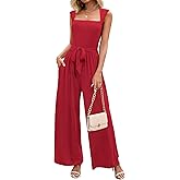 LOOKBOHO Women's Jumpsuits Dressy Casual Sleeveless Belted Long Wide Leg Pants Elegant One Piece Jumpsuit Summer