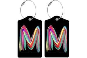 BESTEIOYO 2 Pack Initial Luggage Tag for Suitcase, Colored Letter Unique Leather Bag Tags Identifiers Privacy Cover ID Label with Durable Steel Loop for Women Men Kids Girls Travel, Letter M