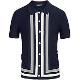 PJ PAUL JONES Men's Vintage Stripe Knit Polo Shirts Short Sleeve Stylish Button Down Cardigan Sweater