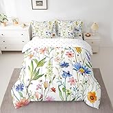 Feelyou Floral Bedding Bed in a Bag with Comforter, Botanical Floral Bedding Set with Comforter, Natural Theme Comforter for Women Men Garden Flower Twin Size 7Pcs Room Decor