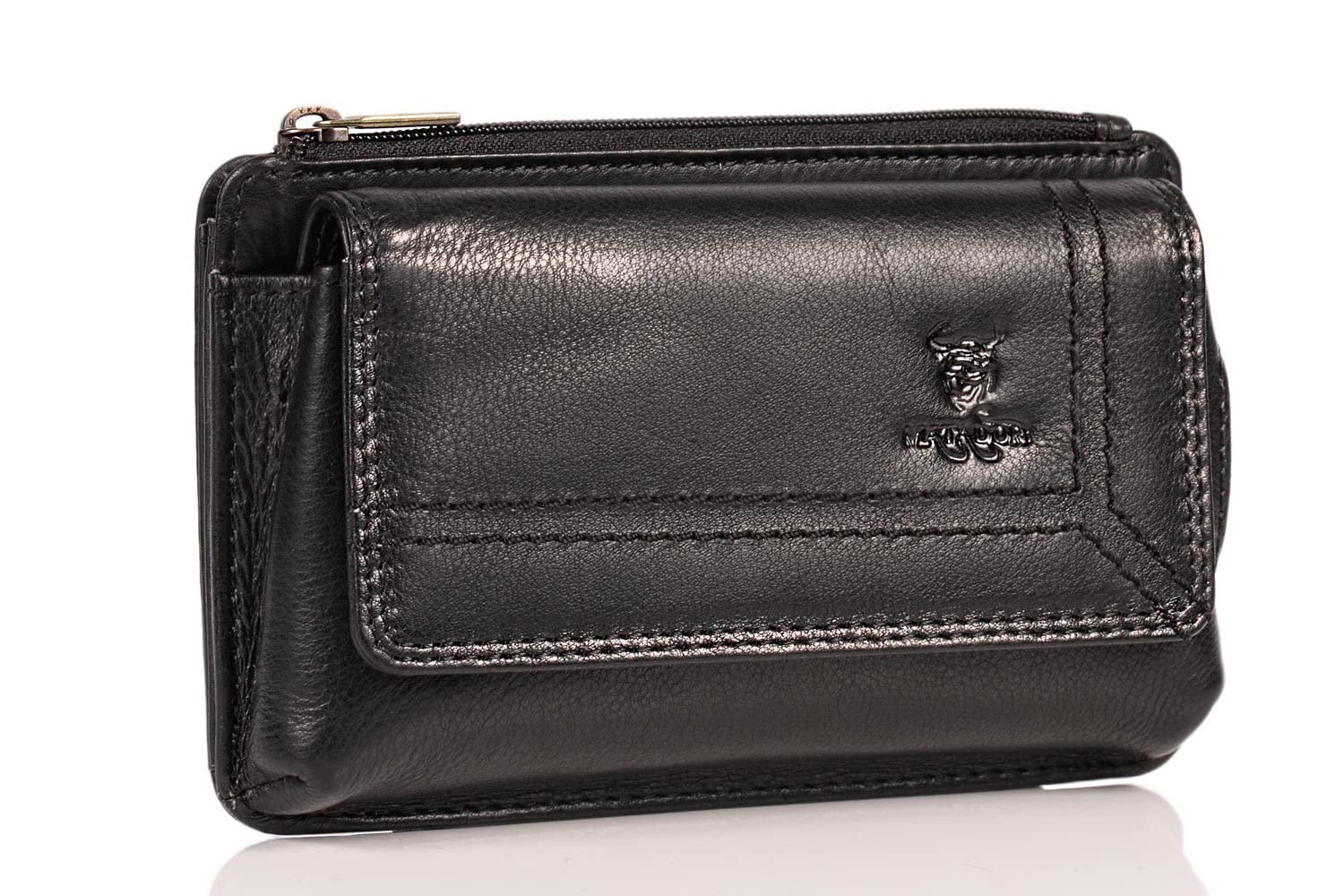 MATADOR Genuine Leather Belt Pouch with Velcro Closure and YKK Zipper Compartment with RFID Protection for Cards, Banknotes and Coins - Protective Case for