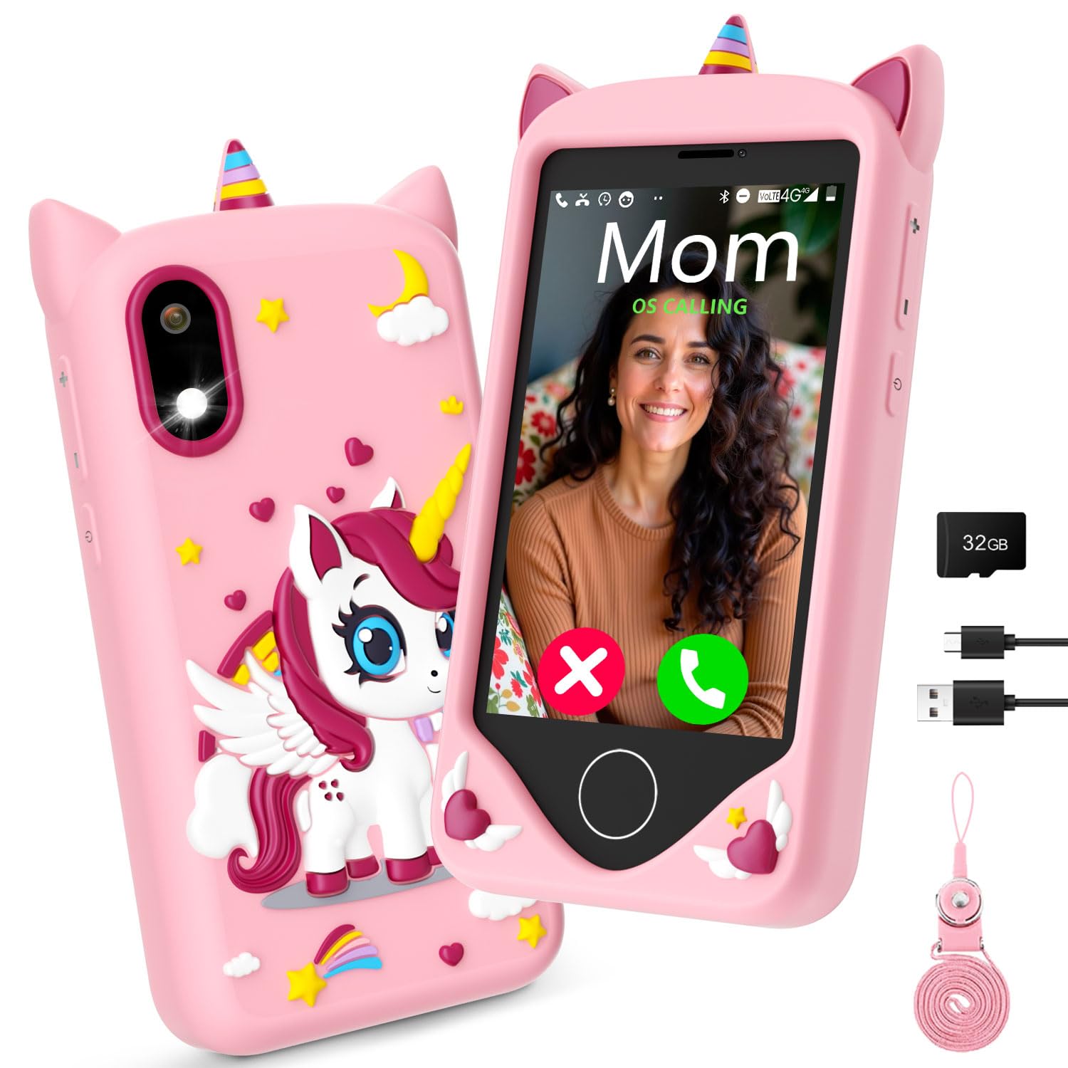 Photo 1 of UNERVER Kids Smart Phone for Girls - Safest Phone for Kid & Teens, Talk & Text - Kids Cell Phone Toy, 4.2'' Touchscreen, Dual Cameras, Games, 32GB Card (Blush)