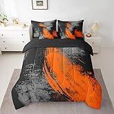 Feelyou Ombre Orange Black 7 Piece Bedding Set Queen Size Kids Abstract Bed Set Includes Comforter, Sheet Set, Pillowcases & Pillow Covers Geometric 7 Piece Bedding Set Modern Art Luxury