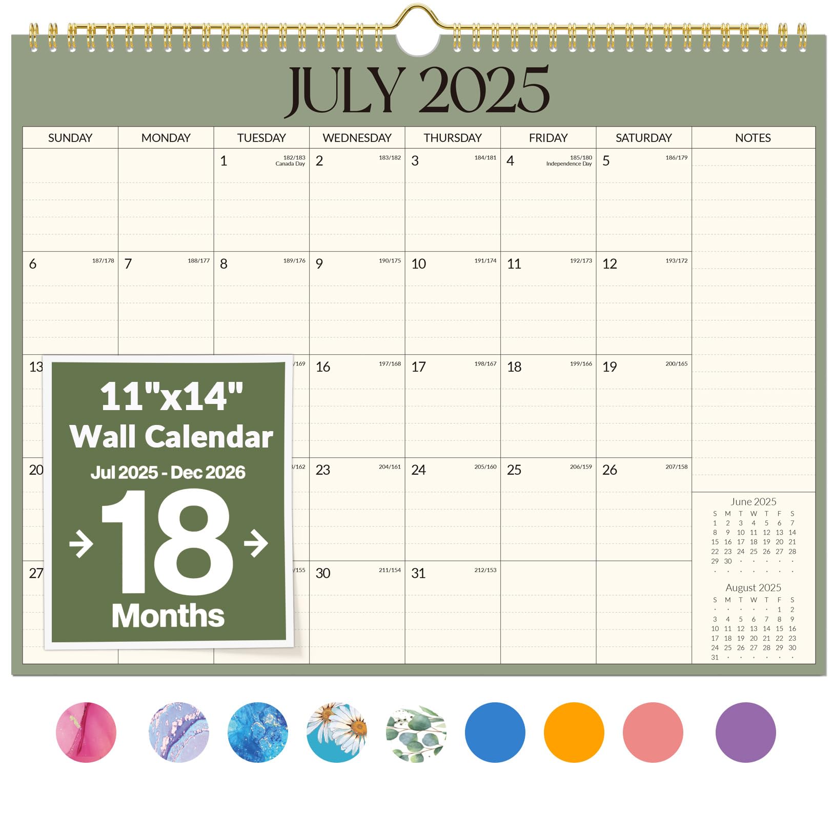 Photo 1 of Aesthetic Wall Calendar 2025-2026, 18-Month Calendars July 2025 - December 2026, 14" X 11" Monthly Planner Organizers, Premium Paper with Ruled Blocks, Spiral Binding Hanging for Fridge Office Home