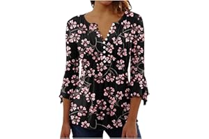 SHOPESSA 3/4 Sleeve Tops for Women Dressy Button Up Flowy Shirt Cute Summer Graphic Tees Womens Clothes Spring 2024