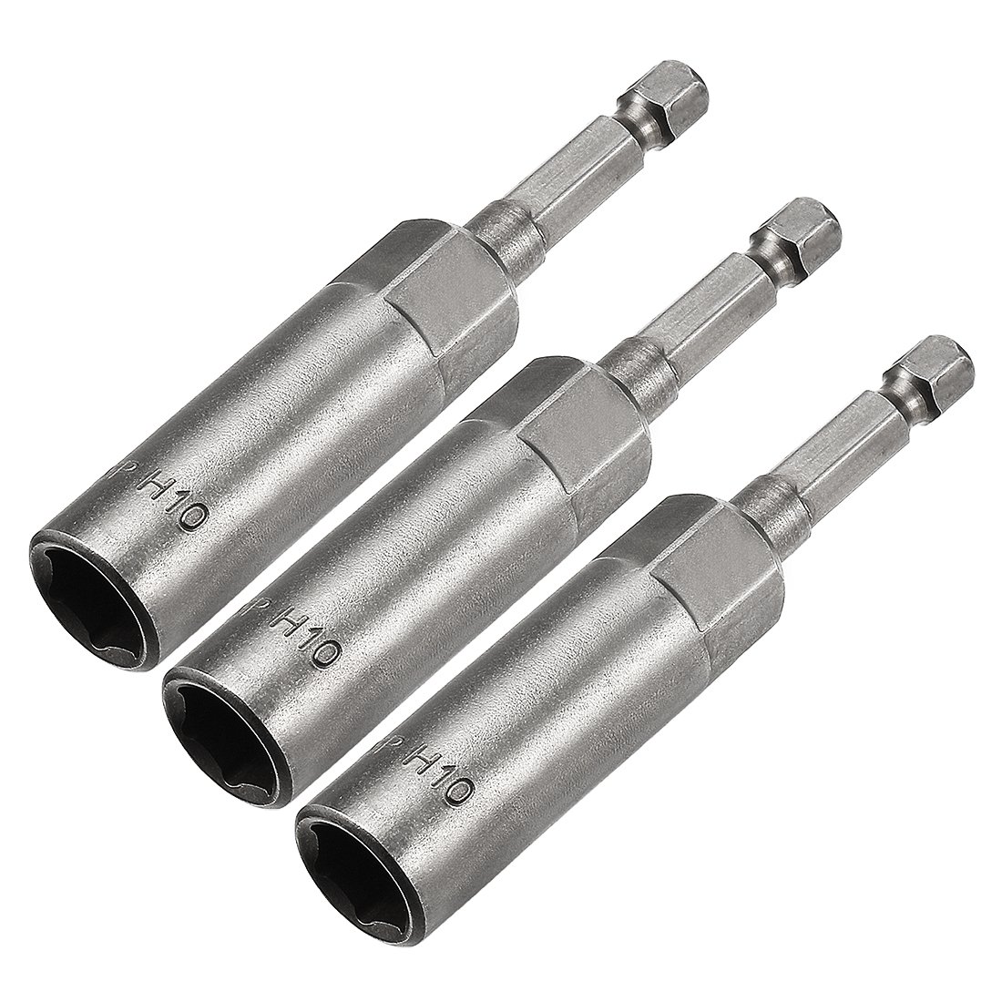 Sourcingmap 3 Pcs 1/4" Quick-Change Hex Shank 10mm Nut Setter Driver Drill Bit, 80mm Length, Metric No-Magnetic