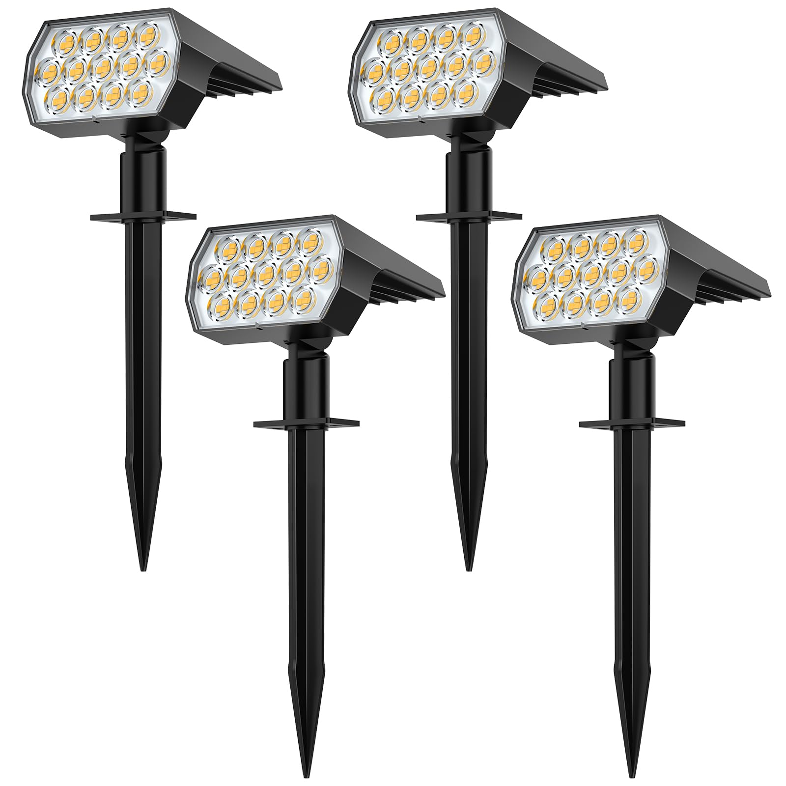 Flaow Solar Garden Lights, 65 LED Spot Lights Outdoor, Warm White Solar Powered Garden Lights Waterproof, Dusk-to-Dawn, Solar Landscape Spotlights for Garden Pathway Wall Porch, 4 Pack
