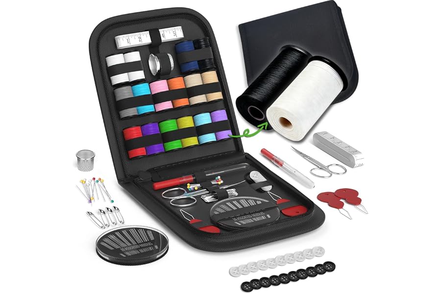 Sewing Kit Gifts for Grandma, Mom, Friend, Traveler, Adults, Beginner, Emergency,Sewing Supplies Accessories with Scissors,Sewing Needles Thimble, Thread,Tape Measure etc (Black, S)