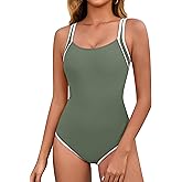 BMJL Womens One Piece Swimsuits Tummy Control Bathing Suits Color Block Sporty Adjustable Cross Back Modest Swimwear