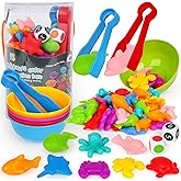 Sorting Colors Sea Animals Counting Toys with Matching Sorting Cups and Game Dices, Color Classification and Sensory Training Preschool Educational Learning Toys for Toddlers Kids Girls Boys Ages 3+